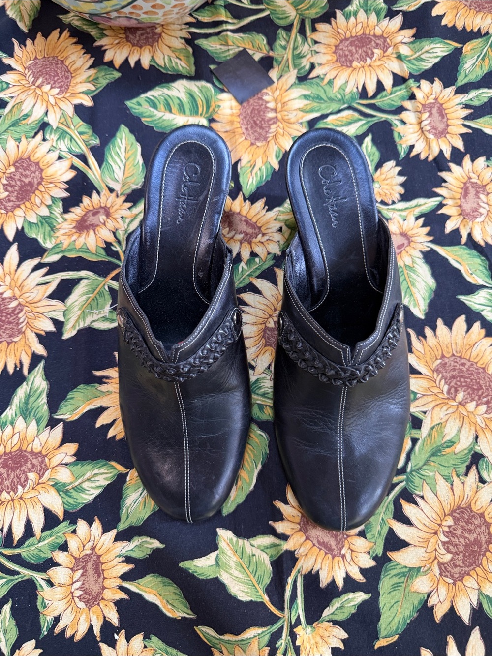 Cole Haan Black Leather Braided Slip-On Mules for Women 9b